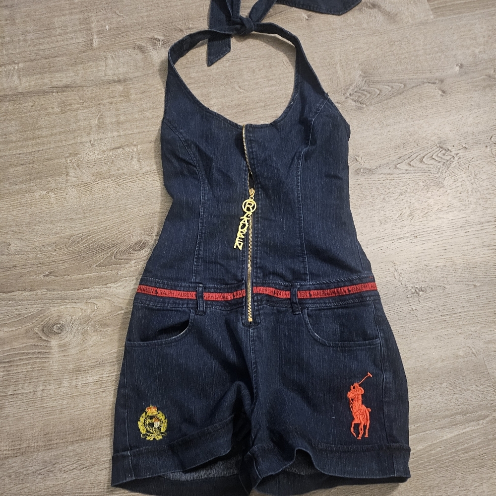 Ralph Lauren Denim Romper with Embroidered Accents Size M